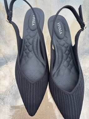 Black Knit Slingback Flats - Pointed Toe Comfort